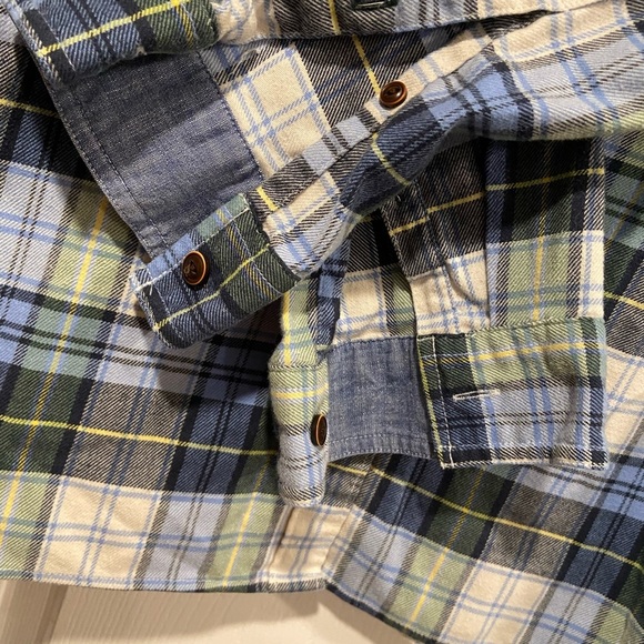L.L. Bean Size 1X White Blue Plaid Cotton Stretch Flannel Button Down Shirt - Picture 4 of 12